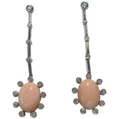 Vintage Pair of 18 Karat White Gold Coral Earrings