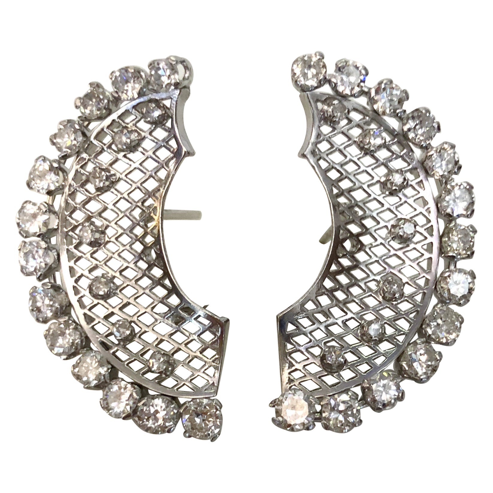 Paire de boucles d'oreilles en or blanc 18 carats et diamant