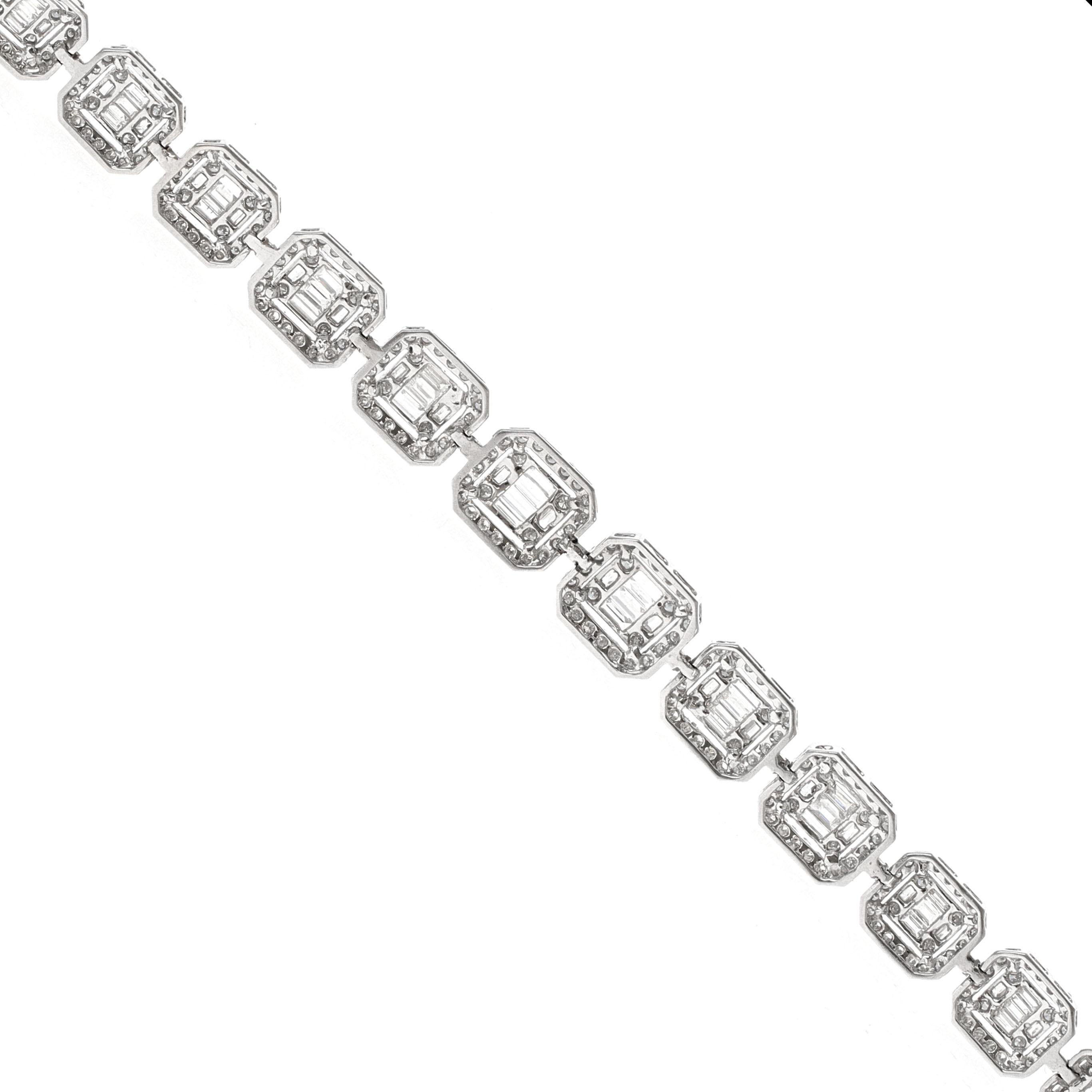 Modern Pair of 18 Karat White Gold Illusion Diamond Bracelets