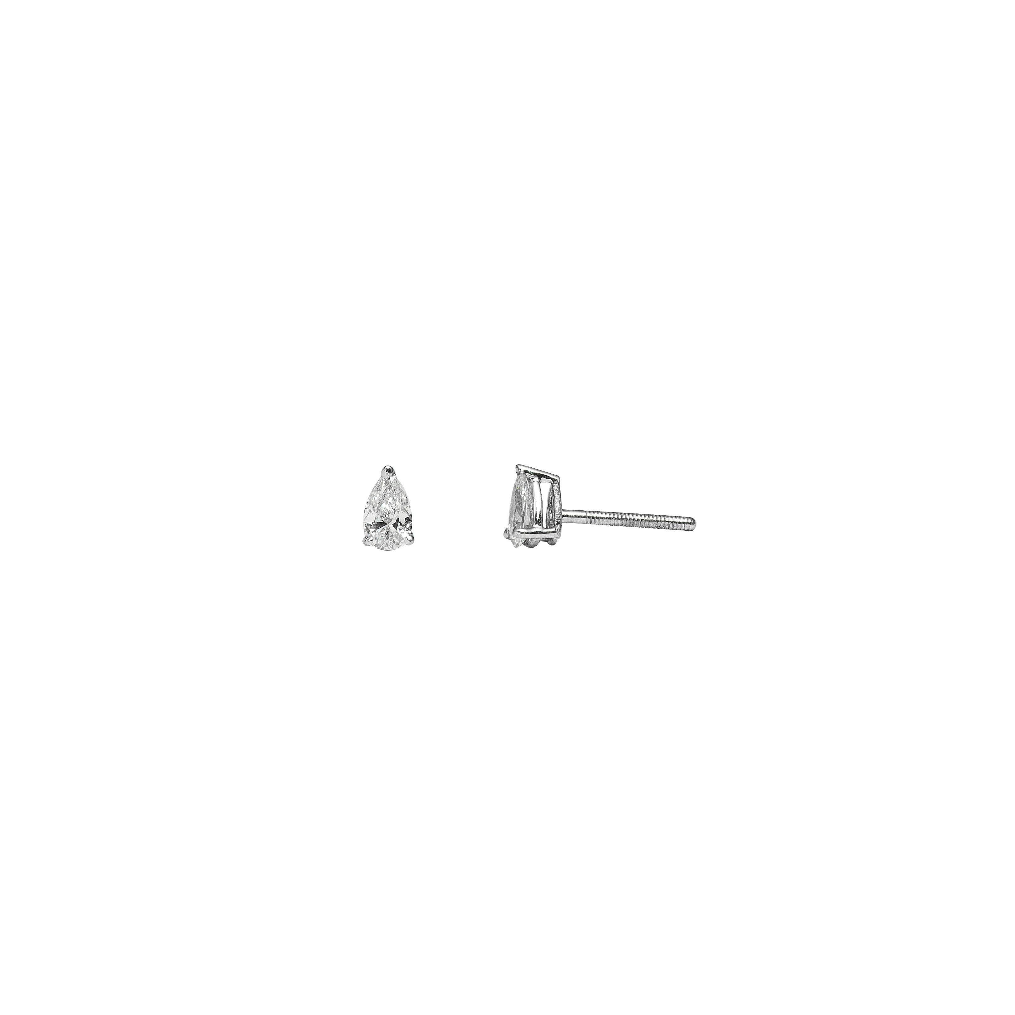 Contemporary Pair of 18 Karat White Gold Pear Shape Diamond Earstuds For Sale