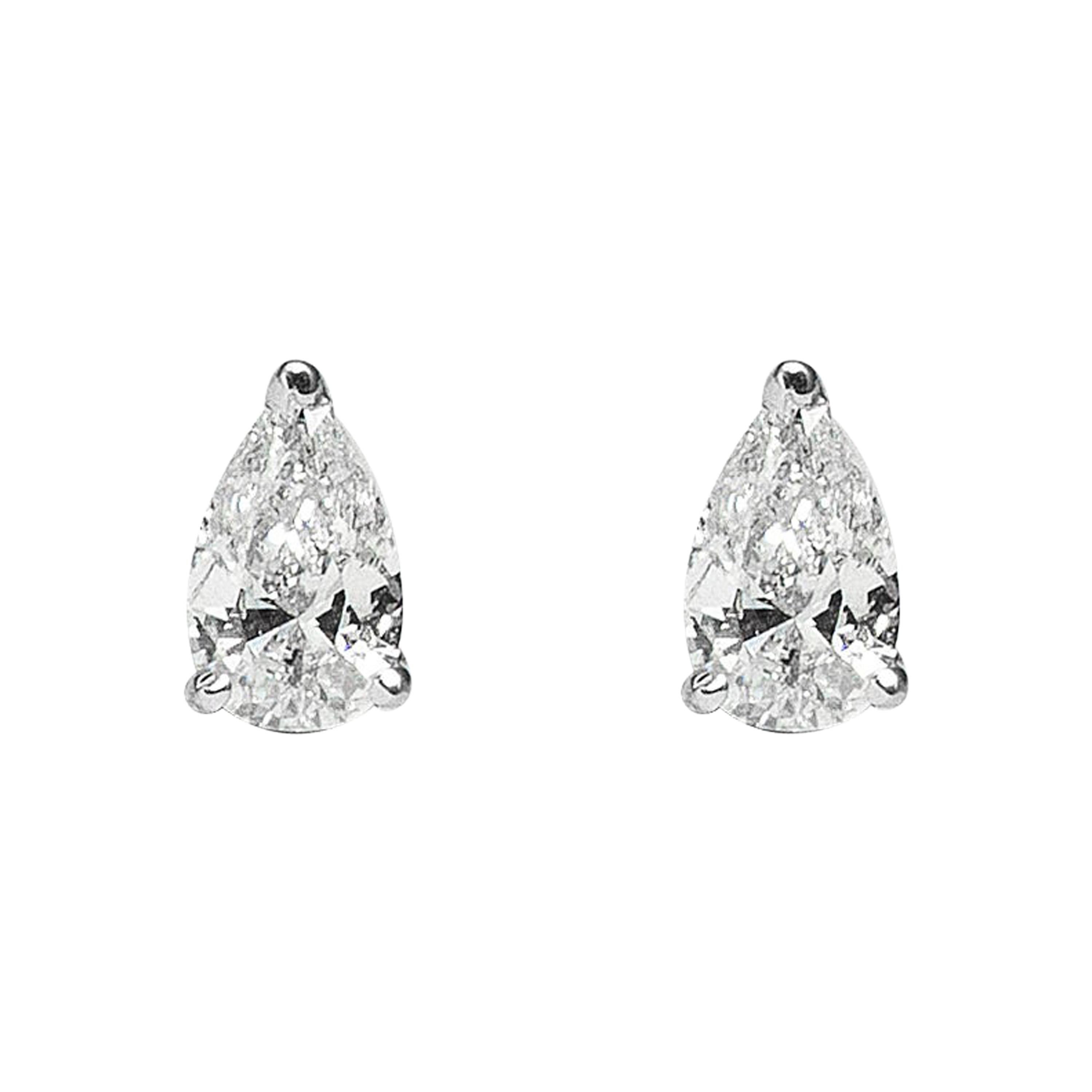 Pair of 18 Karat White Gold Pear Shape Diamond Earstuds For Sale