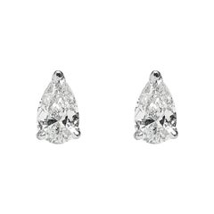 Pair of 18 Karat White Gold Pear Shape Diamond Earstuds