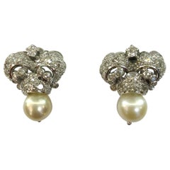 Pair of 18 Karat White Gold Pearl and Diamond Earrings