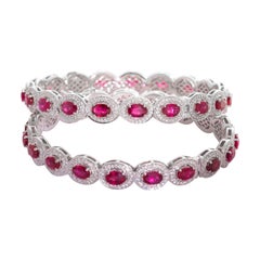 Pair of 18 Karat White Gold Ruby Diamond Bangle Bracelets