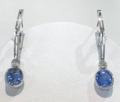 Pair of 1920s Italian 18kt White Gold Ceylon Sapphire & Diamond Drop Earrings