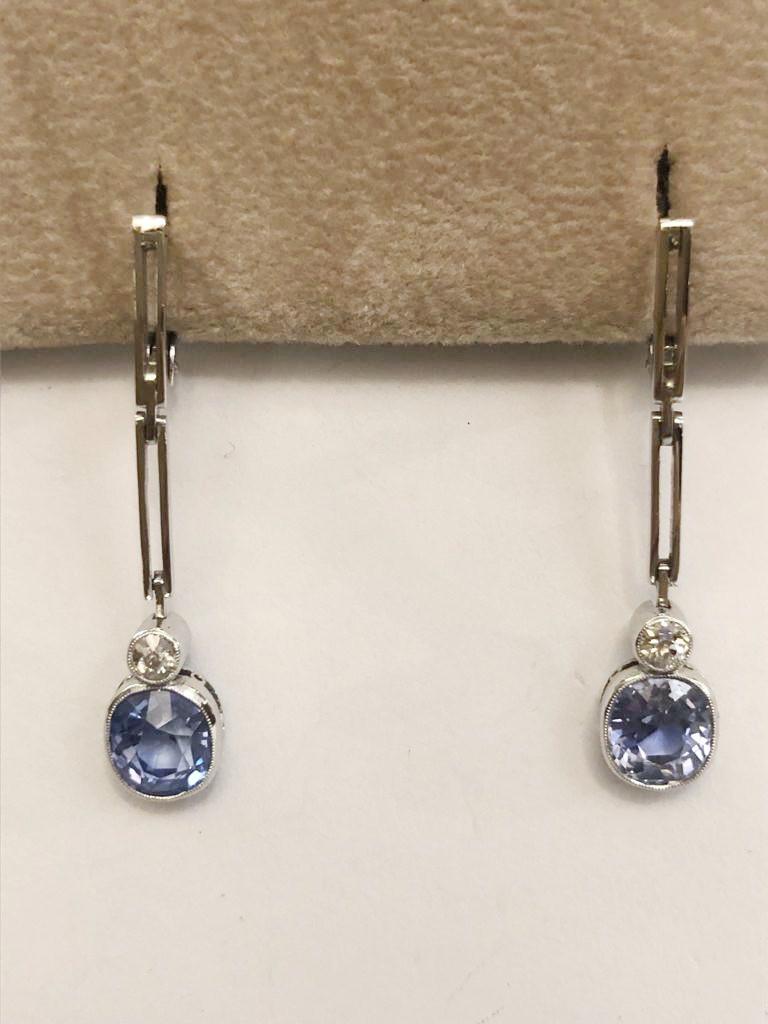 Women's Pair of 18 Karat White Gold Sapphire and Diamond Earrings For Sale