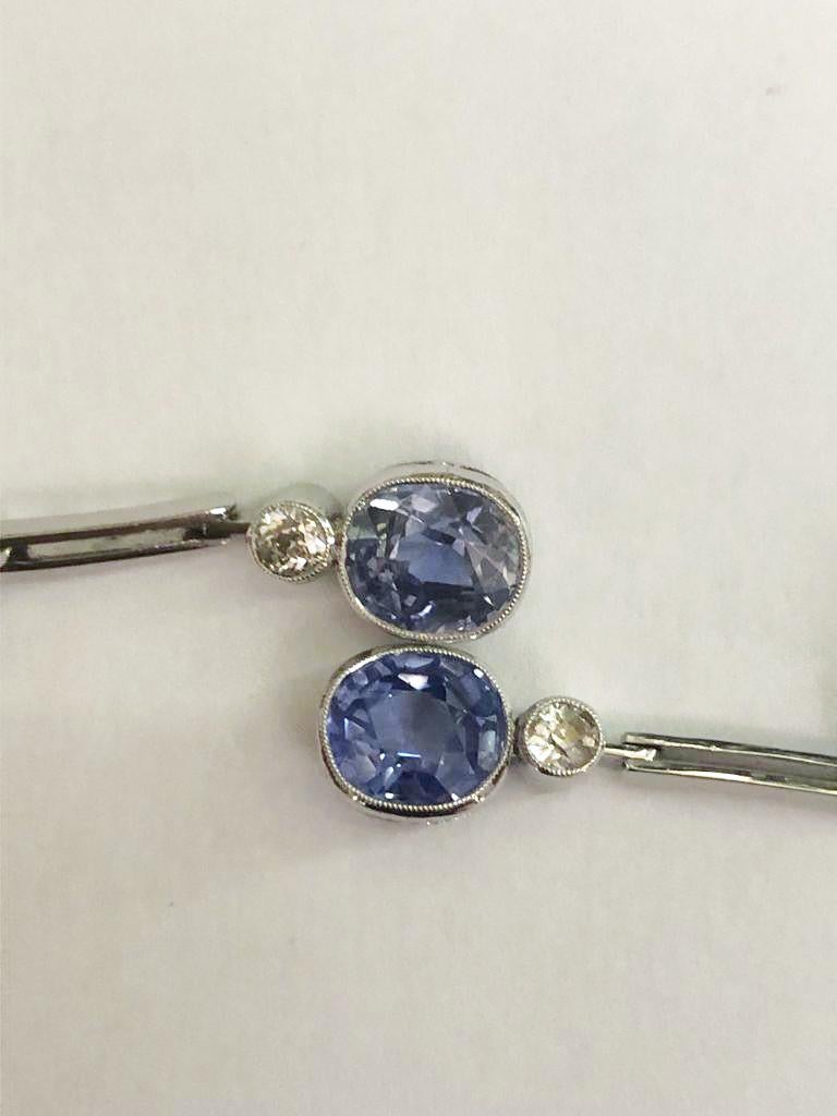 Pair of 18 Karat White Gold Sapphire and Diamond Earrings For Sale 2