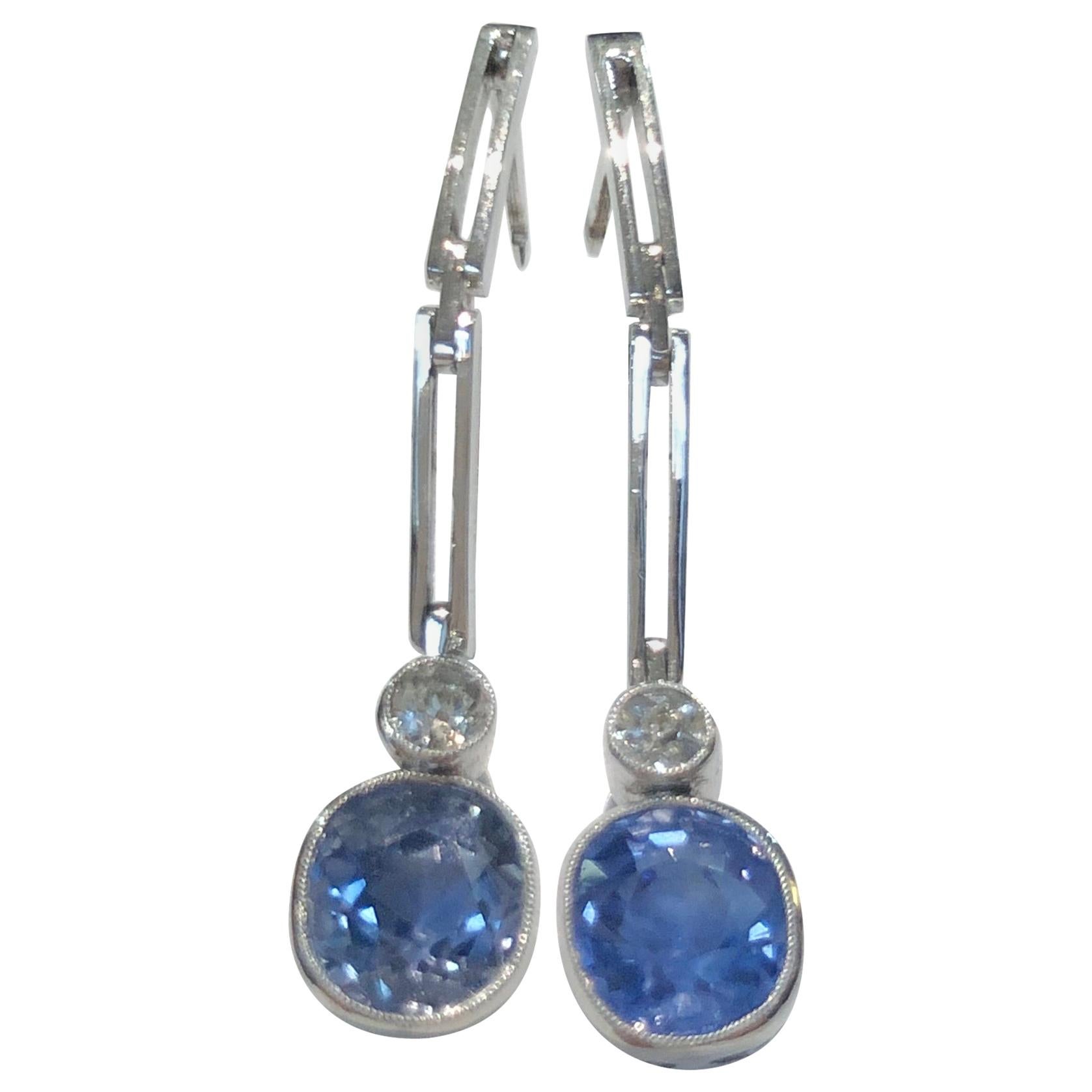 Pair of 18 Karat White Gold Sapphire and Diamond Earrings For Sale