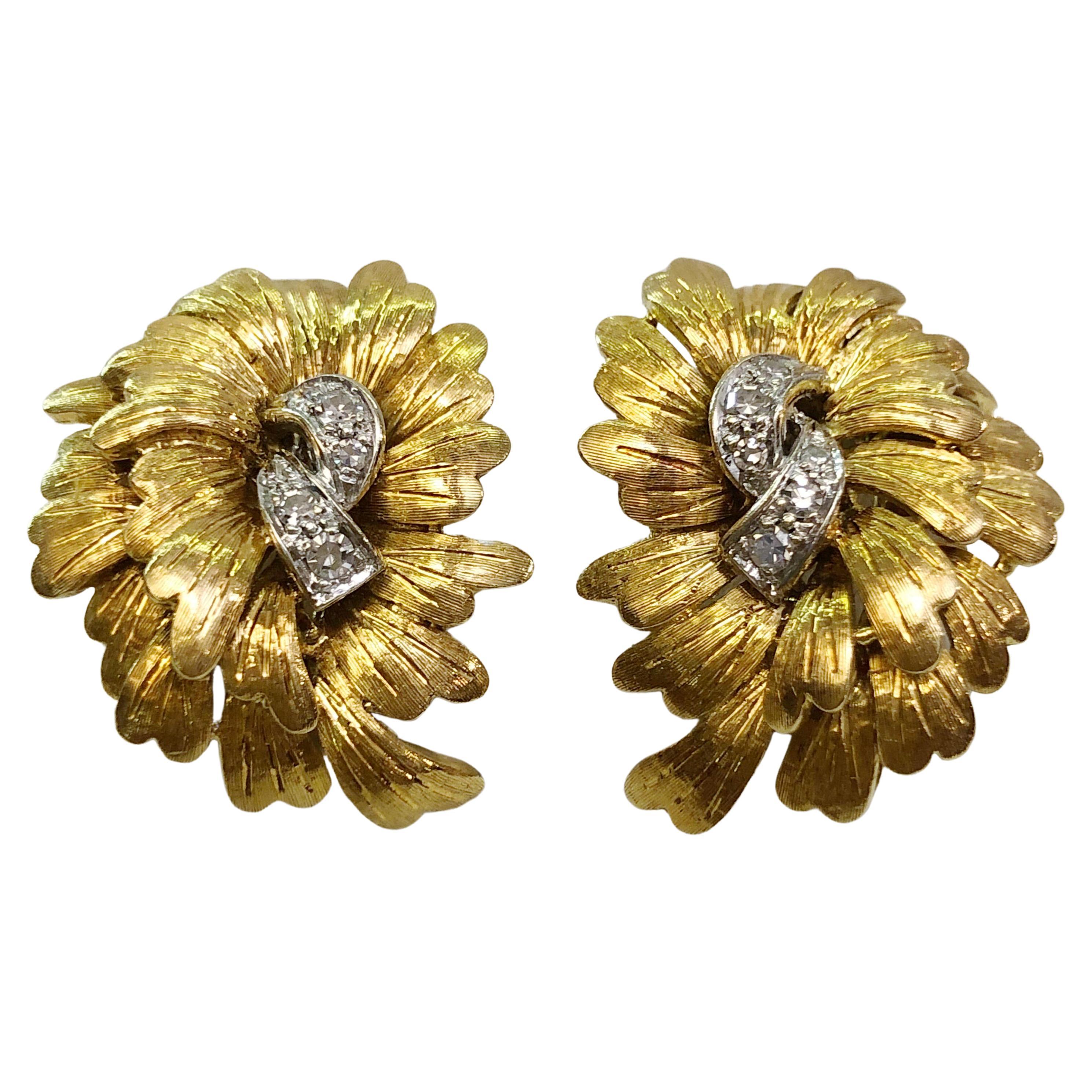 Pair of 18 Karat Yellow and White Gold Diamond Earrings