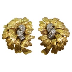 Retro Pair of 18 Karat Yellow and White Gold Diamond Earrings