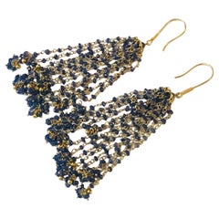 Pair of 18-Karat Yellow Gold and Blue Sapphire Chandelier Tassel Earrings