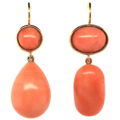 Pair of 18 Karat Yellow Gold and Coral Earrings