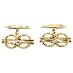 Pair of 18 Kt Yellow Gold and Diamond Intertwined Rope Design Cufflinks