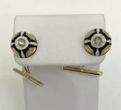 Pair of 18 Karat Yellow Gold and Enamel Cufflinks