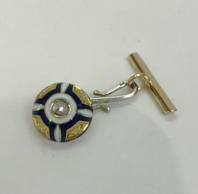 Pair of 18 Karat Yellow Gold and Enamel Cufflinks In Good Condition For Sale In Palm Springs, CA