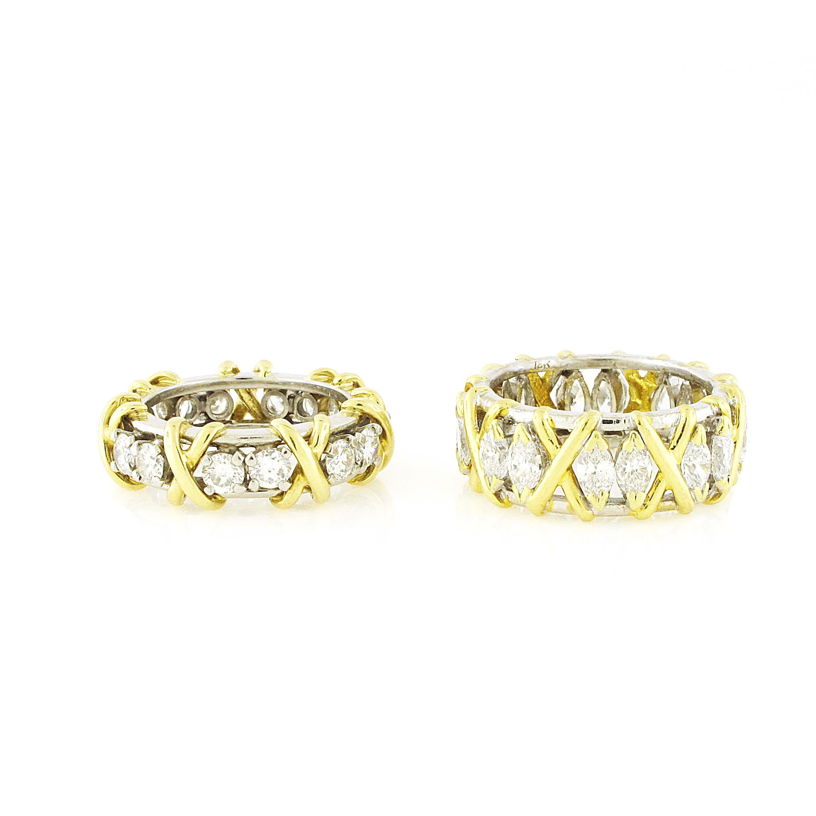 Pair of 18 Karat Yellow Gold and Platinum Diamond Band, Approximate 4.04 Carat In Good Condition For Sale In Beverly Hills, CA