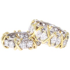 Par de Anillos de Diamantes de Oro Amarillo de 18 Kilates y Platino, Aproximadamente 4,04 Quilates