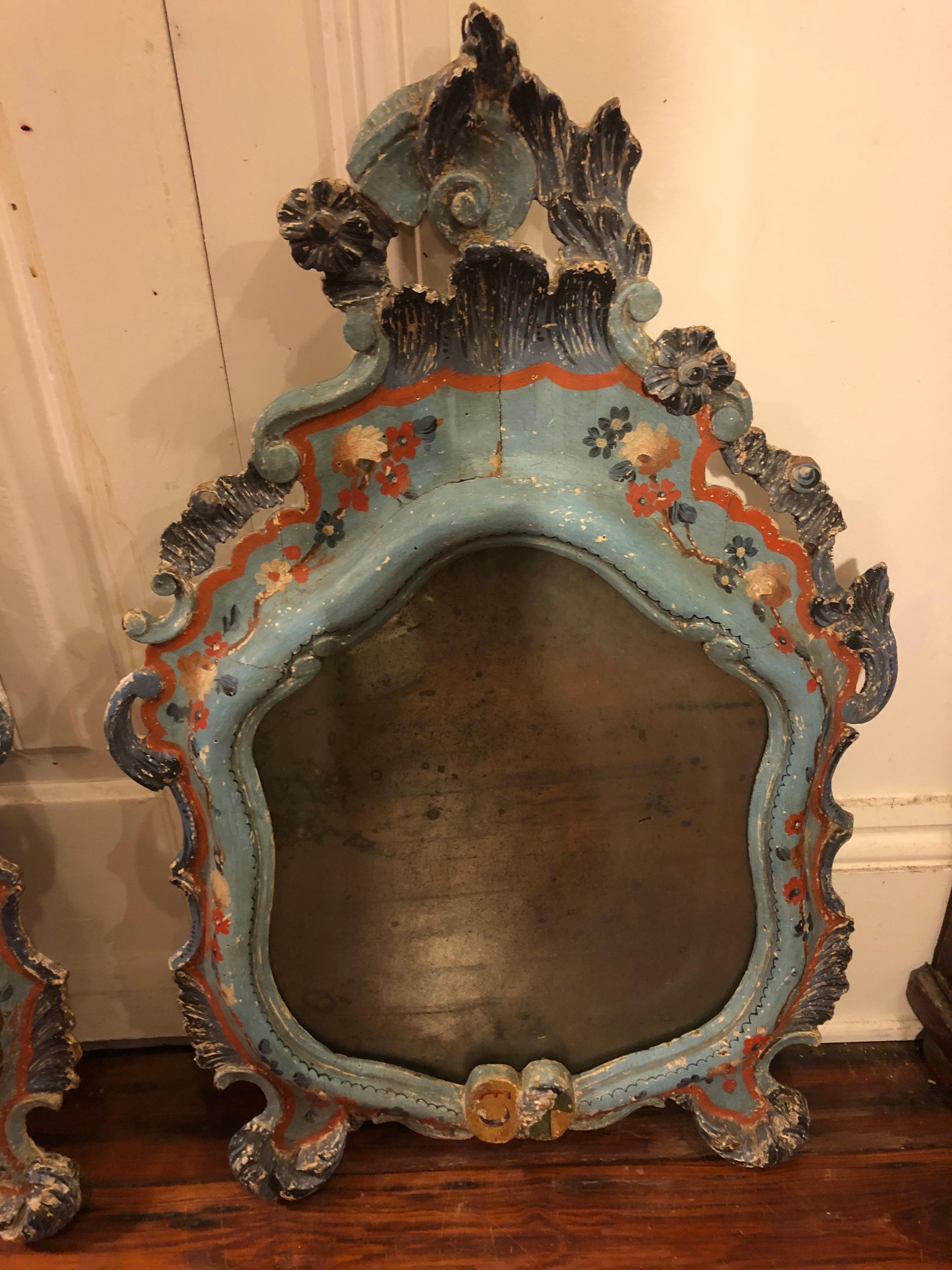 Painted Pair of 18th Century Venetian Mirrors