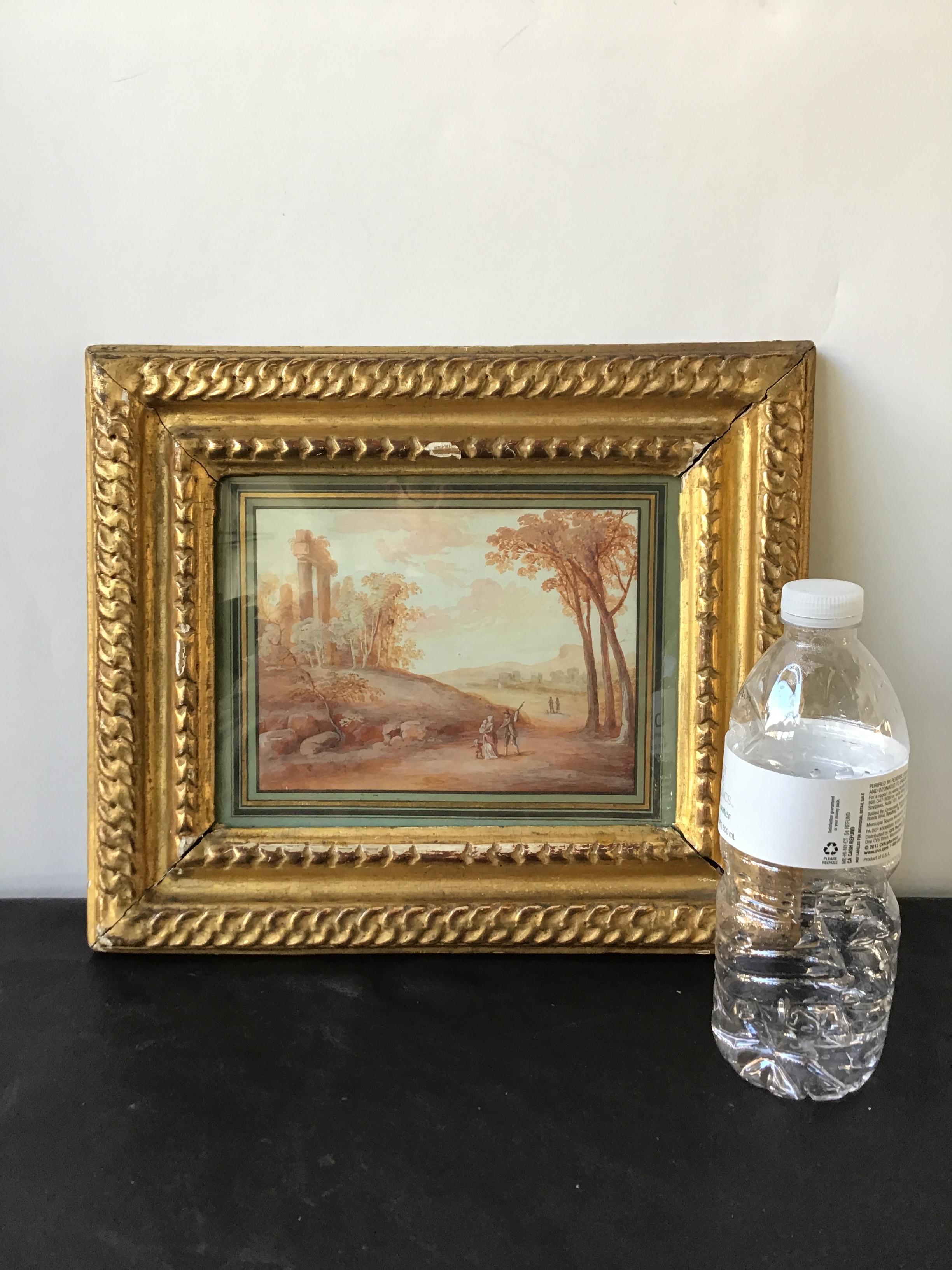 Pair of early 1800s water colors of French pastoral scenes attributed to J.B. Huet. Out of a Scarsdale, N.Y. estate.