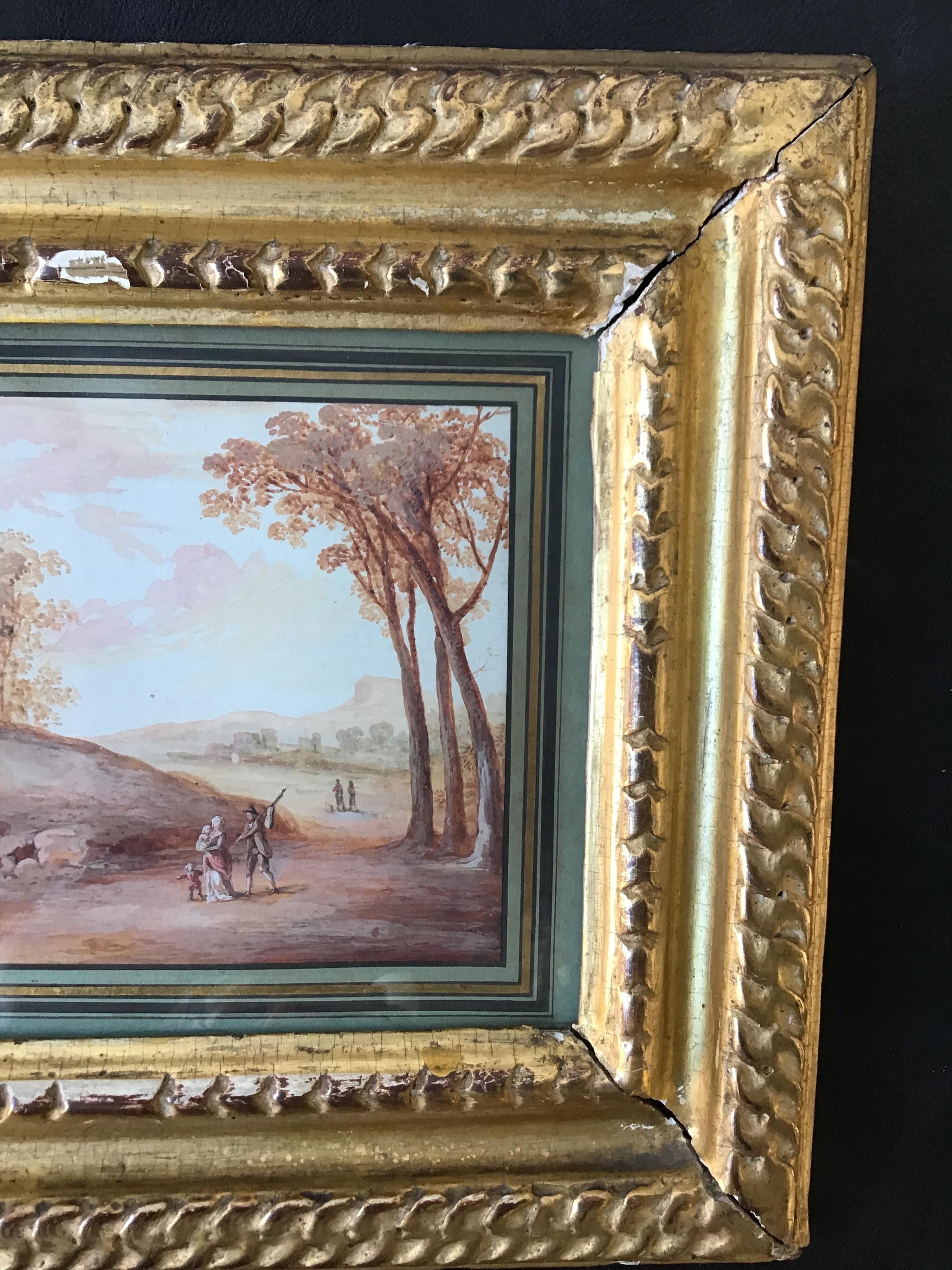 Early 19th Century Pair of 1800s Water Colors of French Pastoral Scenes Attributed to J.B. Huet For Sale