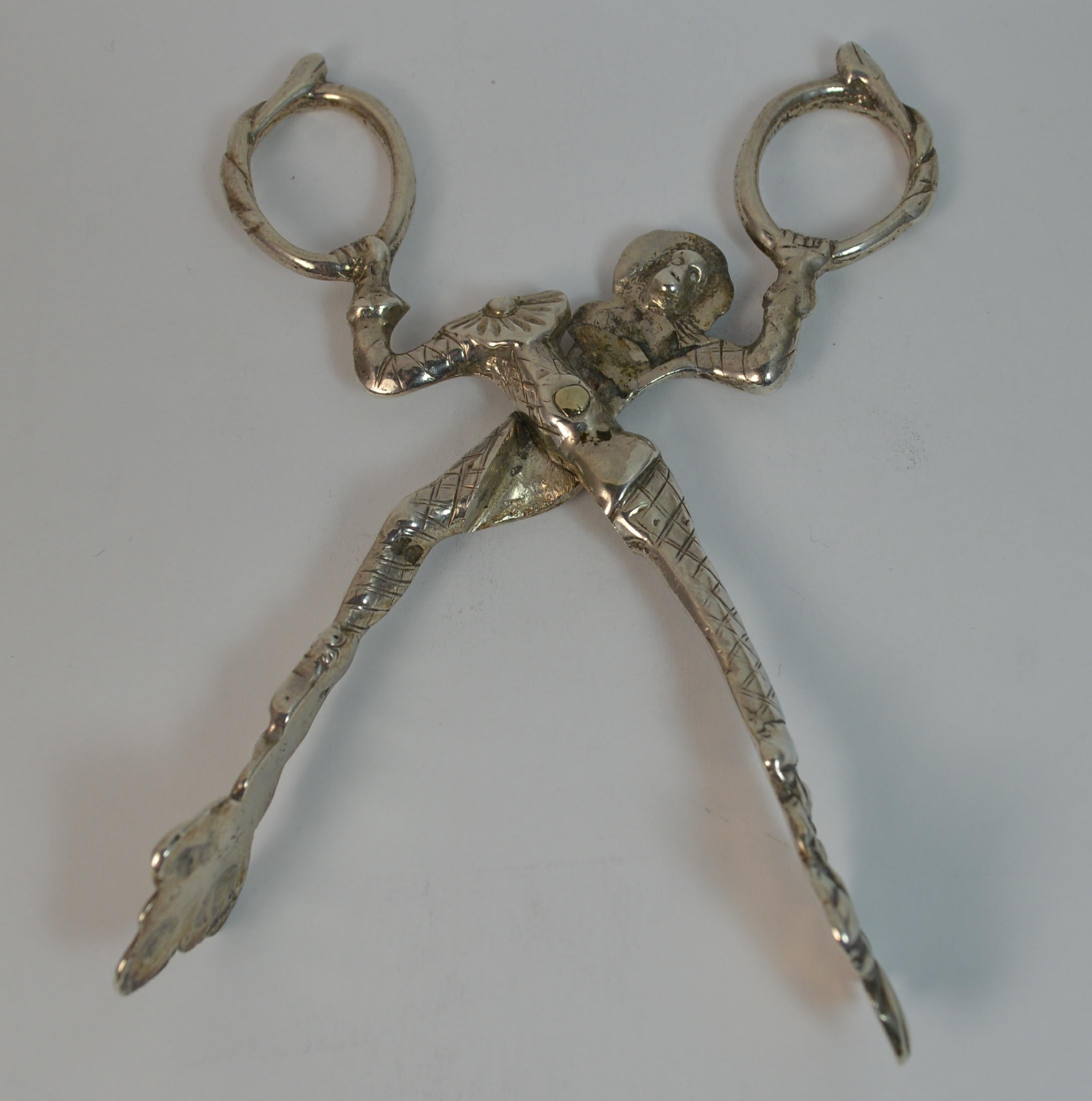 Women's or Men's Pair of 1816 Georgian Silver Sugar Nips or Tongs of Harlequin Design For Sale