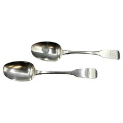 Antique Pair of 1818 Irish Sterling Silver Table or Serving Spoons