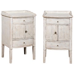 Antique Pair of 1820 Swedish Göteborg Gustavian Painted Bedside Tables with Reeded Doors