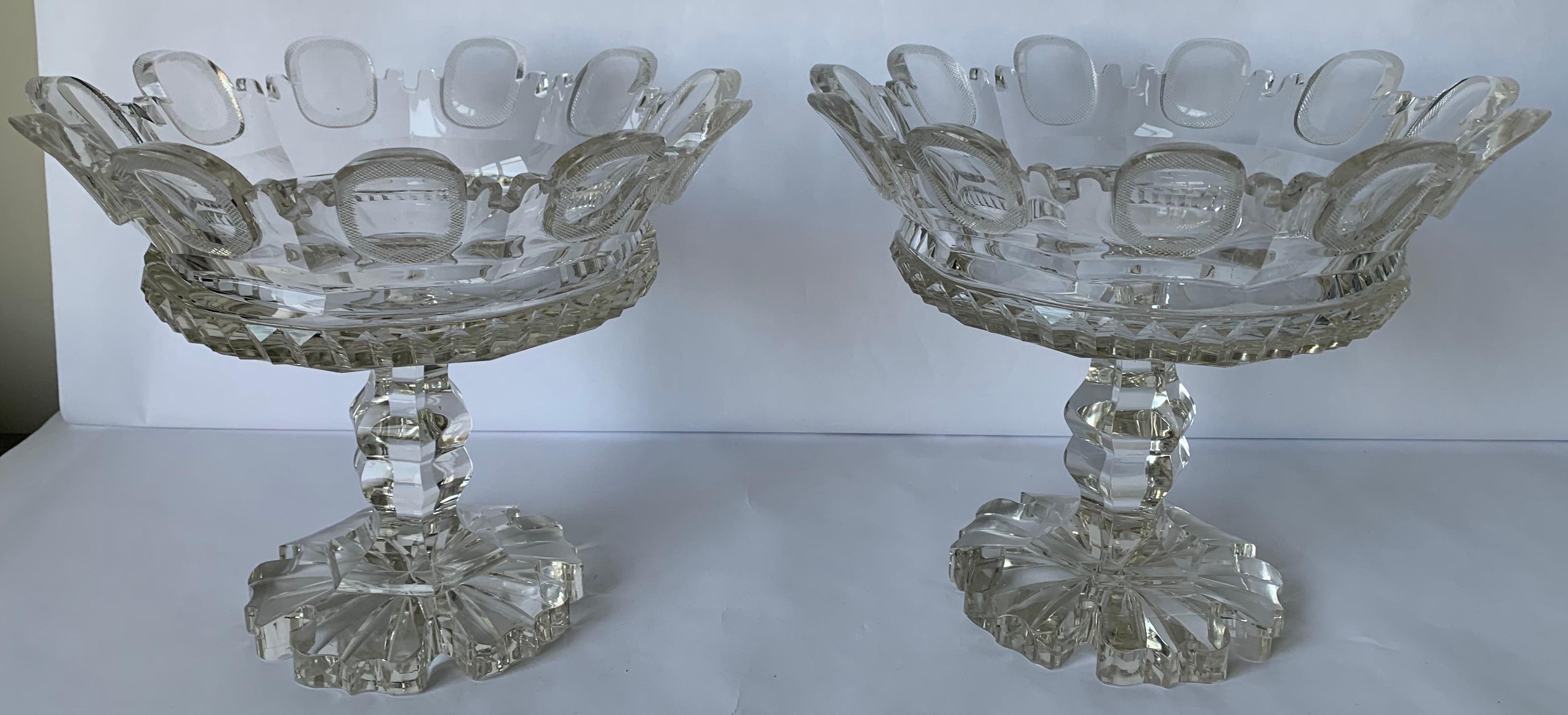 Pair of 1820s Cut Crystal Mantle Vases In Good Condition For Sale In Stamford, CT