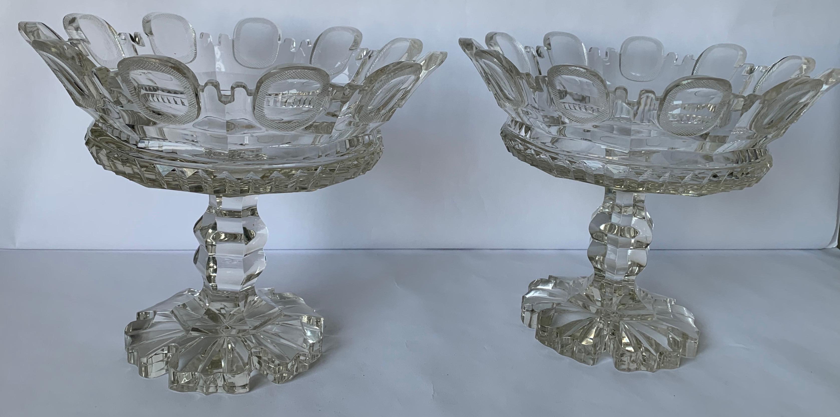 Early 19th Century Pair of 1820s Cut Crystal Mantle Vases For Sale