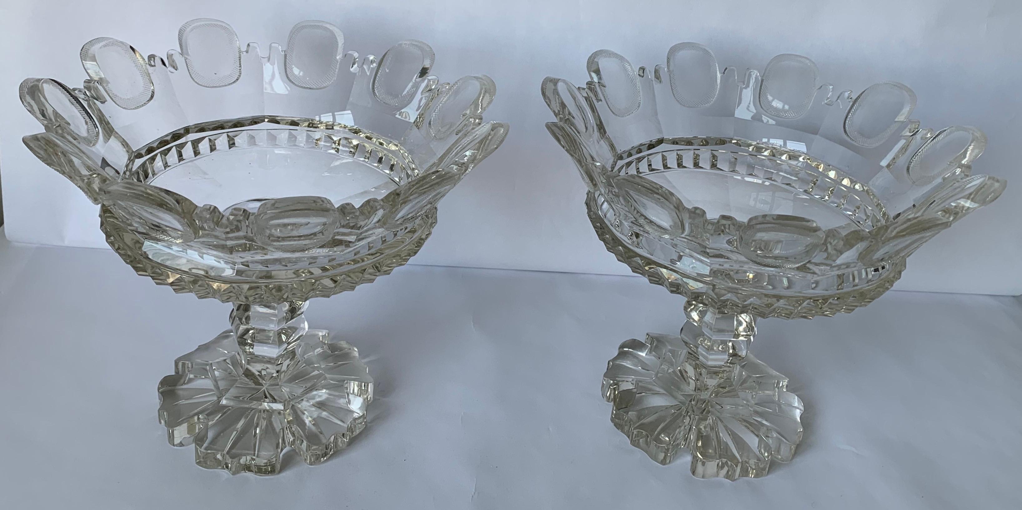 Cut Glass Pair of 1820s Cut Crystal Mantle Vases For Sale