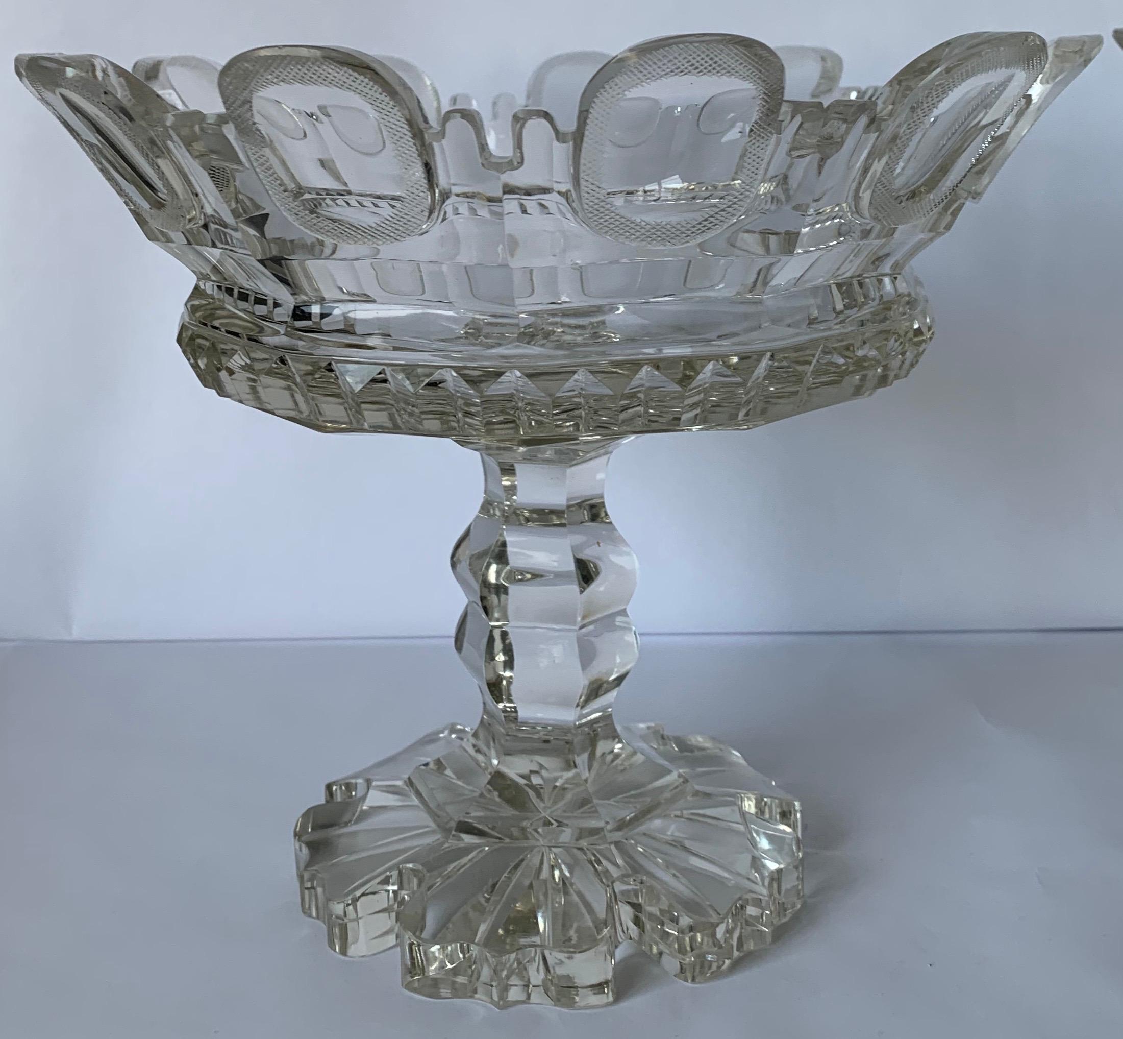 Pair of 1820s Cut Crystal Mantle Vases For Sale 2