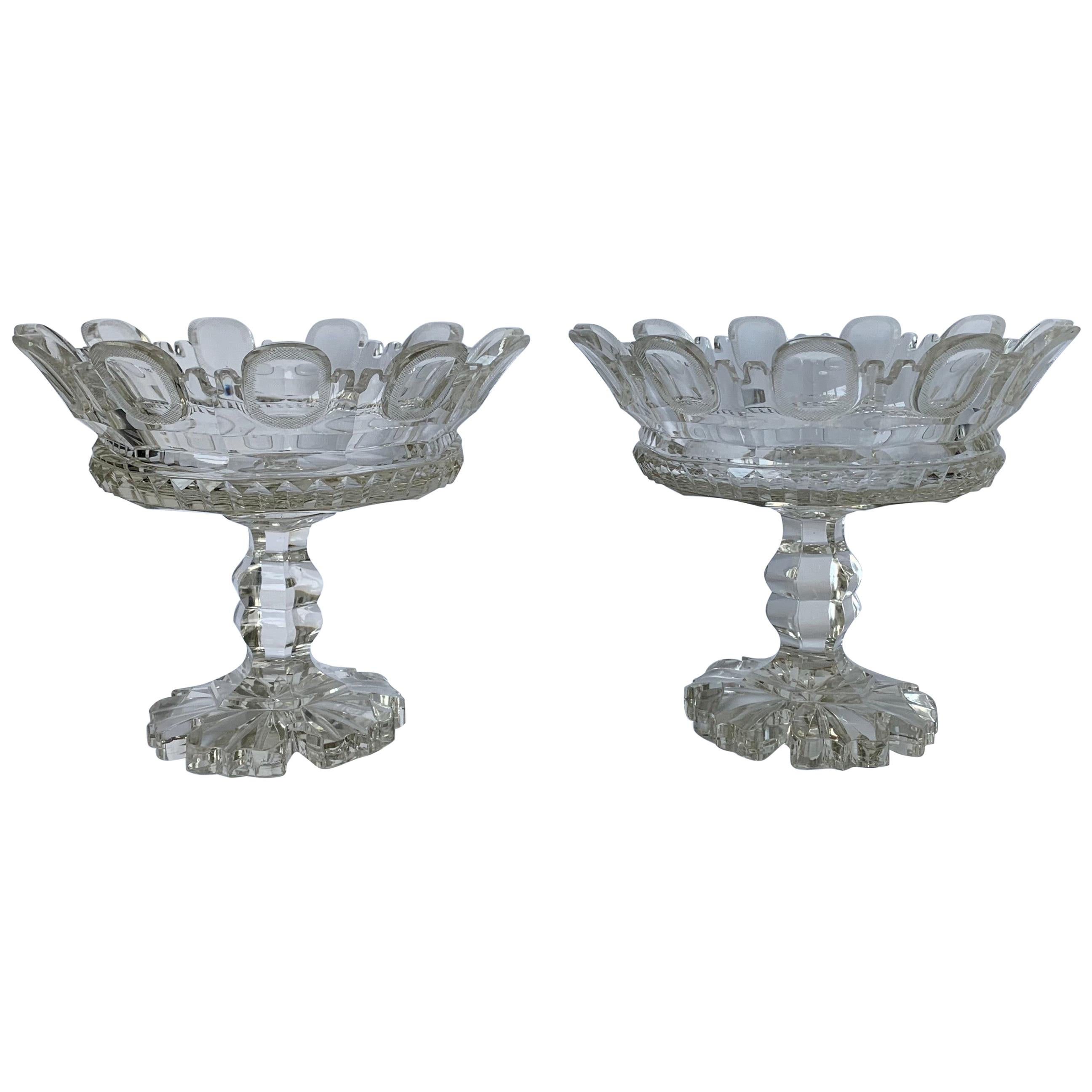 Pair of 1820s Cut Crystal Mantle Vases For Sale