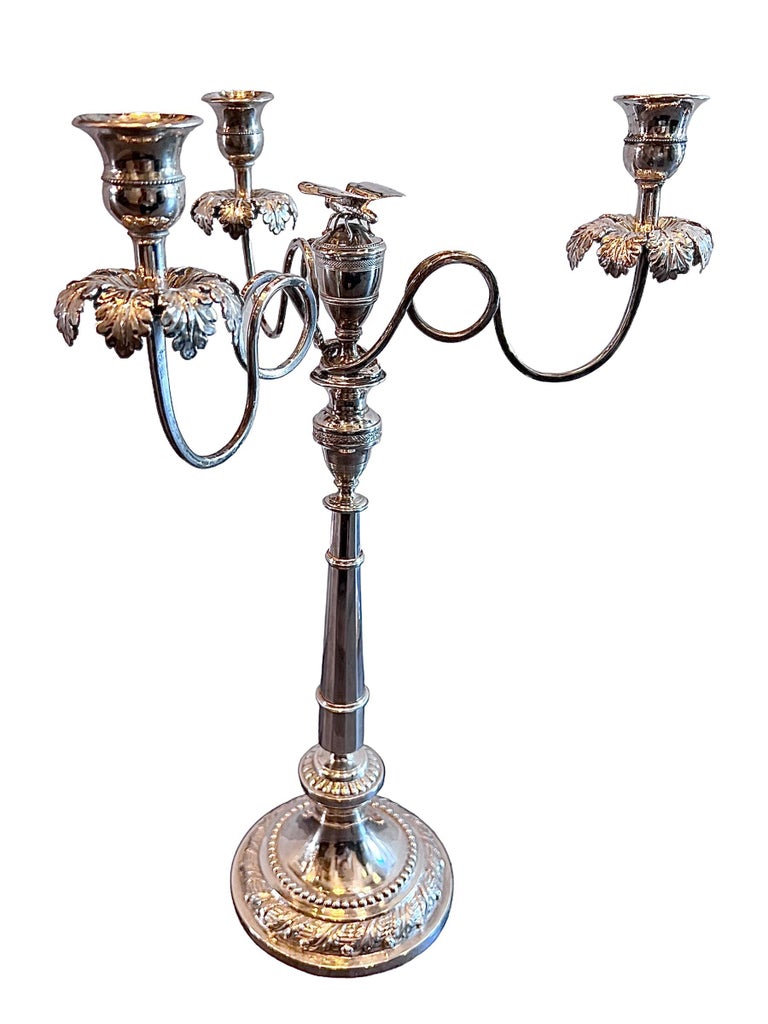 Pair of 1820s Italian Touring Sterling Silver Candelabras For Sale at