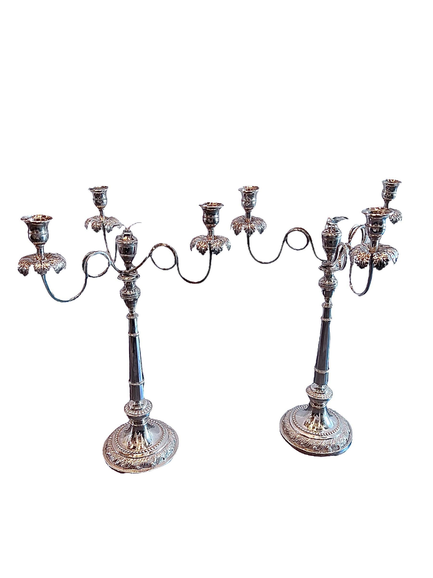 Pair of 1820s Italian Touring Sterling Silver Candelabras In Fair Condition For Sale In North Miami, FL
