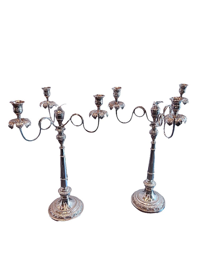 Pair of 1820s Italian Touring Sterling Silver Candelabras For Sale at