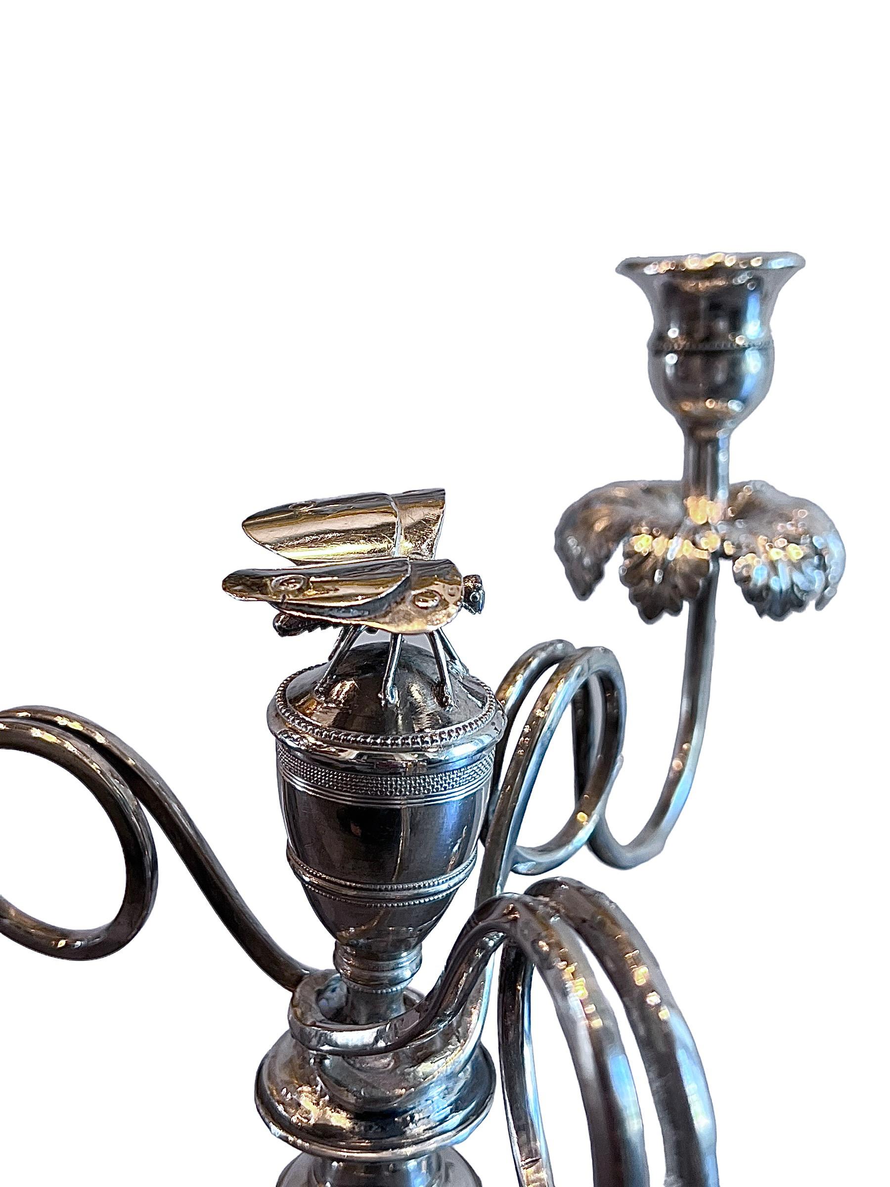 19th Century Pair of 1820s Italian Touring Sterling Silver Candelabras For Sale