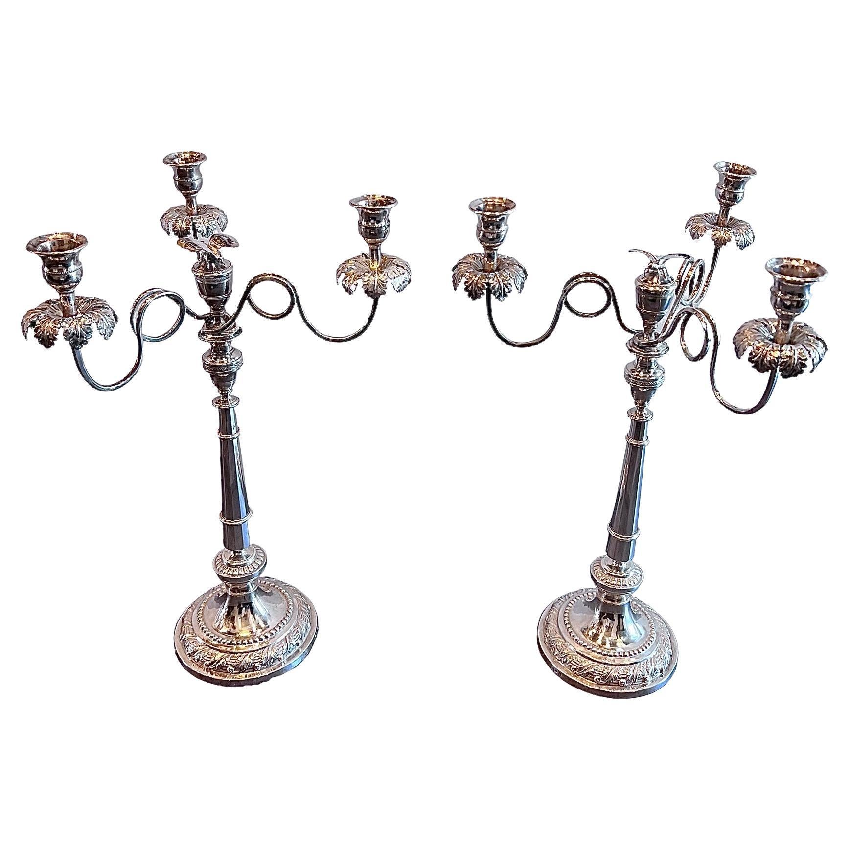 Pair of 1820s Italian Touring Sterling Silver Candelabras For Sale