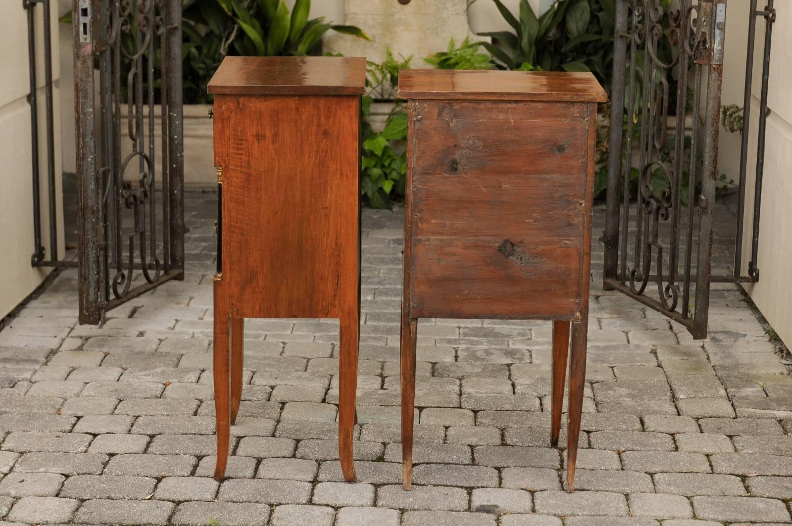 Pair of 1840s Biedermeier Walnut Stands with Drawer, Door and Semi-Columns For Sale 3
