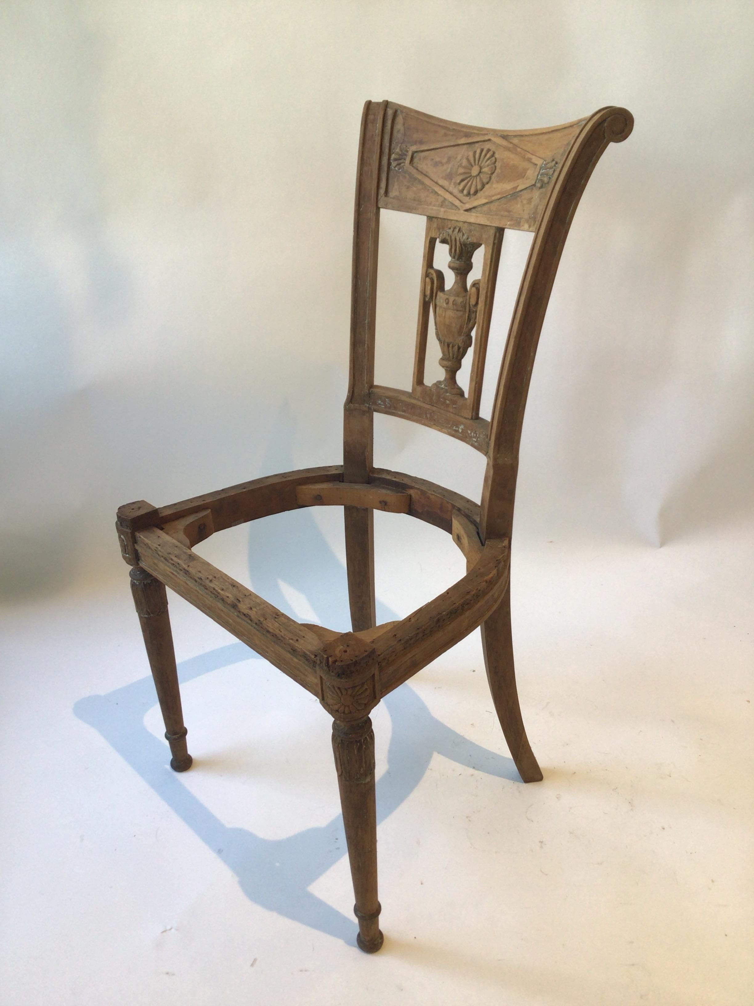 Mid-19th Century Pair of 1850s French Empire Wood Side Chairs For Sale