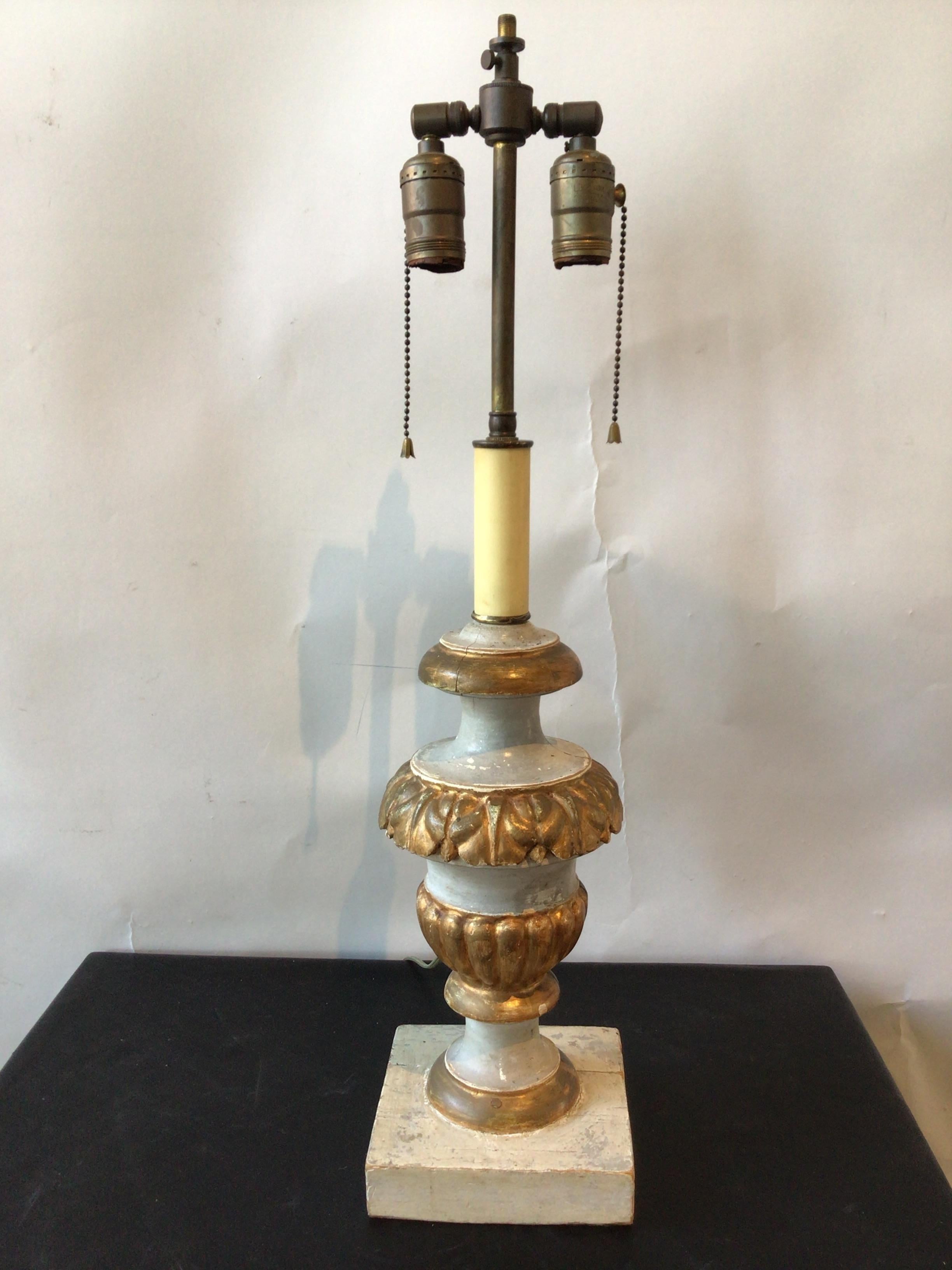 Pair of 1850s Italian Gilt Wood Lamps  In Good Condition For Sale In Tarrytown, NY
