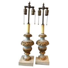 Antique Pair of 1850s Italian Gilt Wood Lamps 