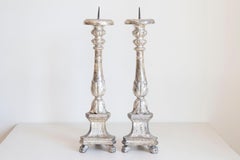 Pair of 1850s Italian Silver Gilt Candlesticks with Carved Waterleaves