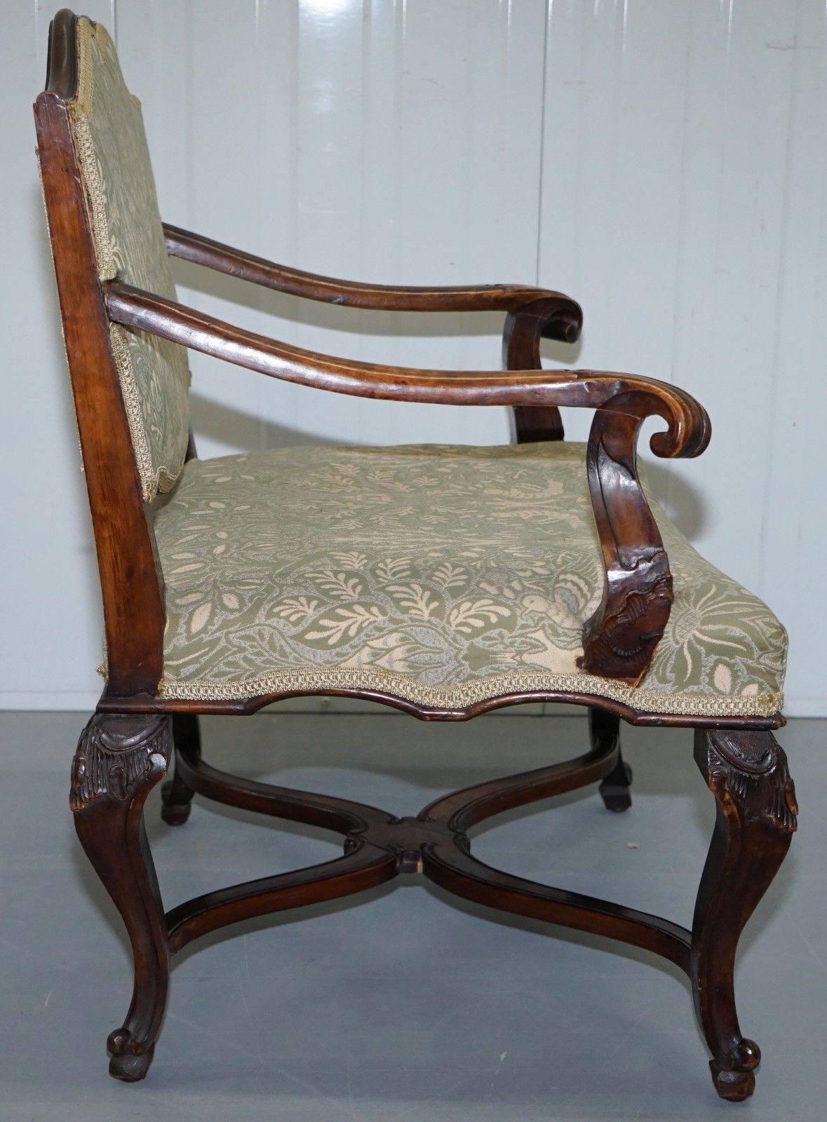 Pair of 1860 Northern Italian Walnut Armchairs William Morris Liberty's Fabric 4