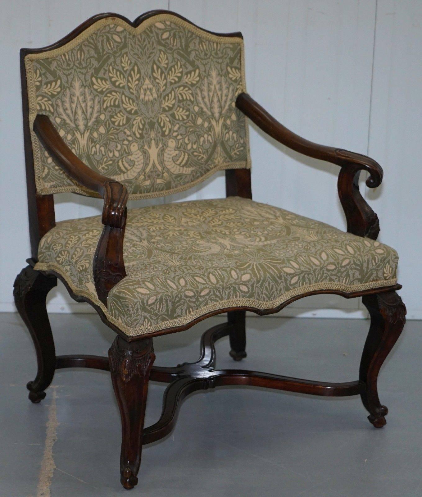 Pair of 1860 Northern Italian Walnut Armchairs William Morris Liberty's Fabric 5