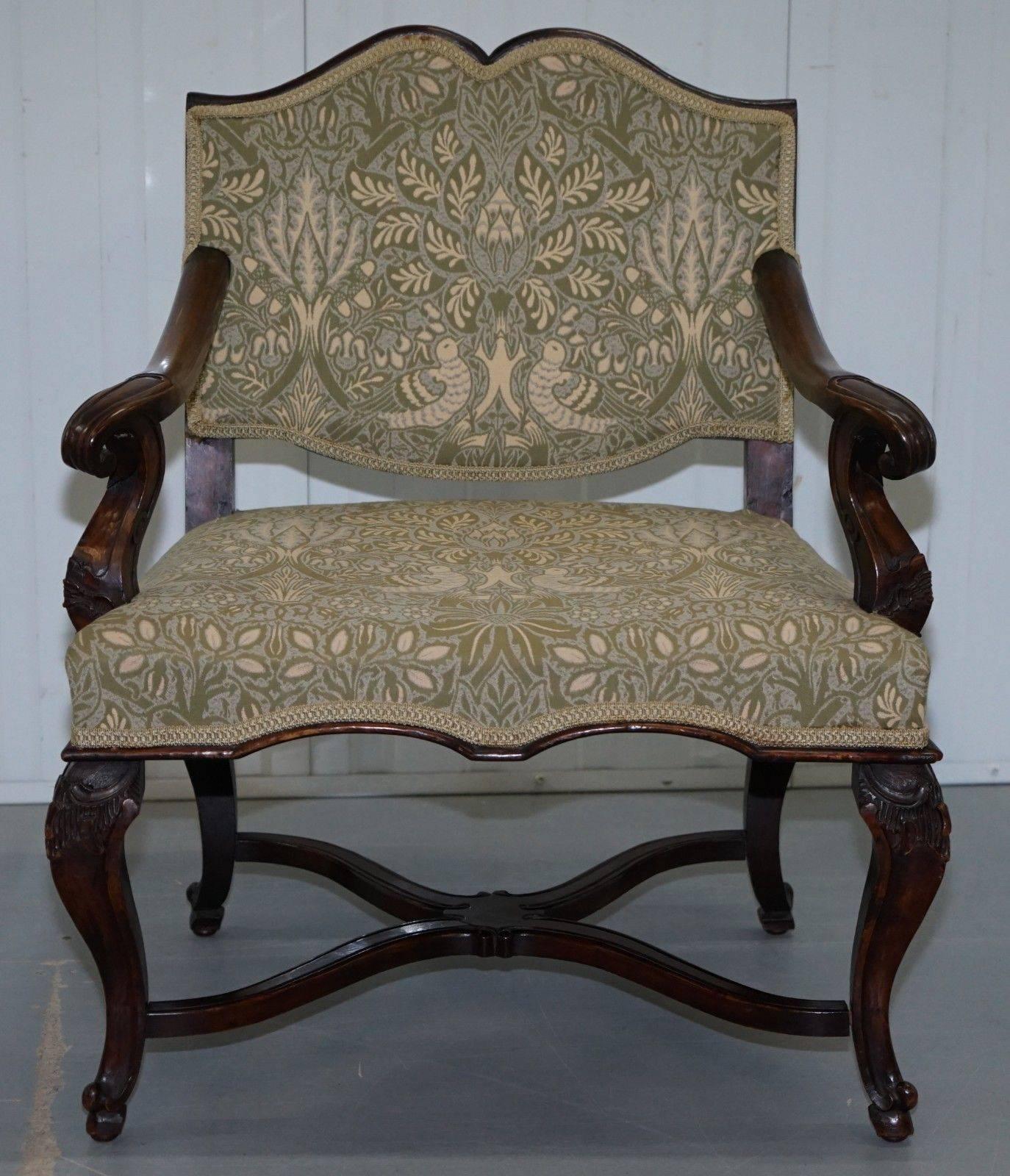 Pair of 1860 Northern Italian Walnut Armchairs William Morris Liberty's Fabric 6