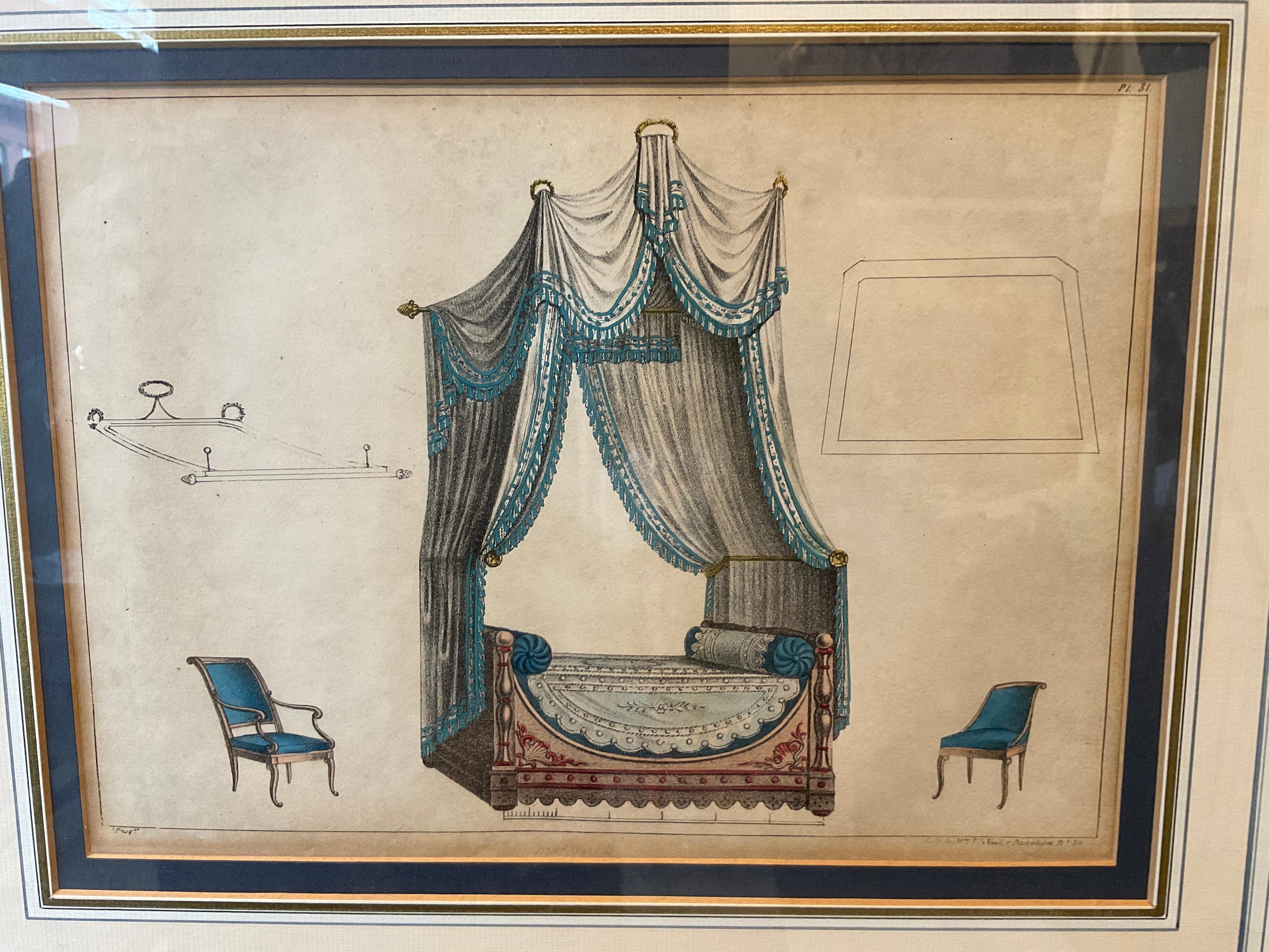 Mid-19th Century Pair of 1860s French Prints Of Beds