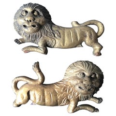 Pair of 1870s English Carved Wood Lions