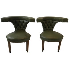 Pair of 1870s English Cock Fighting Chairs in Green Leather