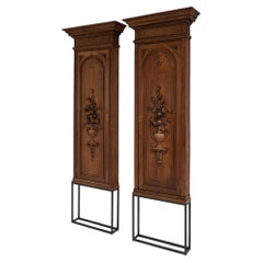 Pair of 1870s French Chestnut Brown Carved Oak Pillar Cabinets