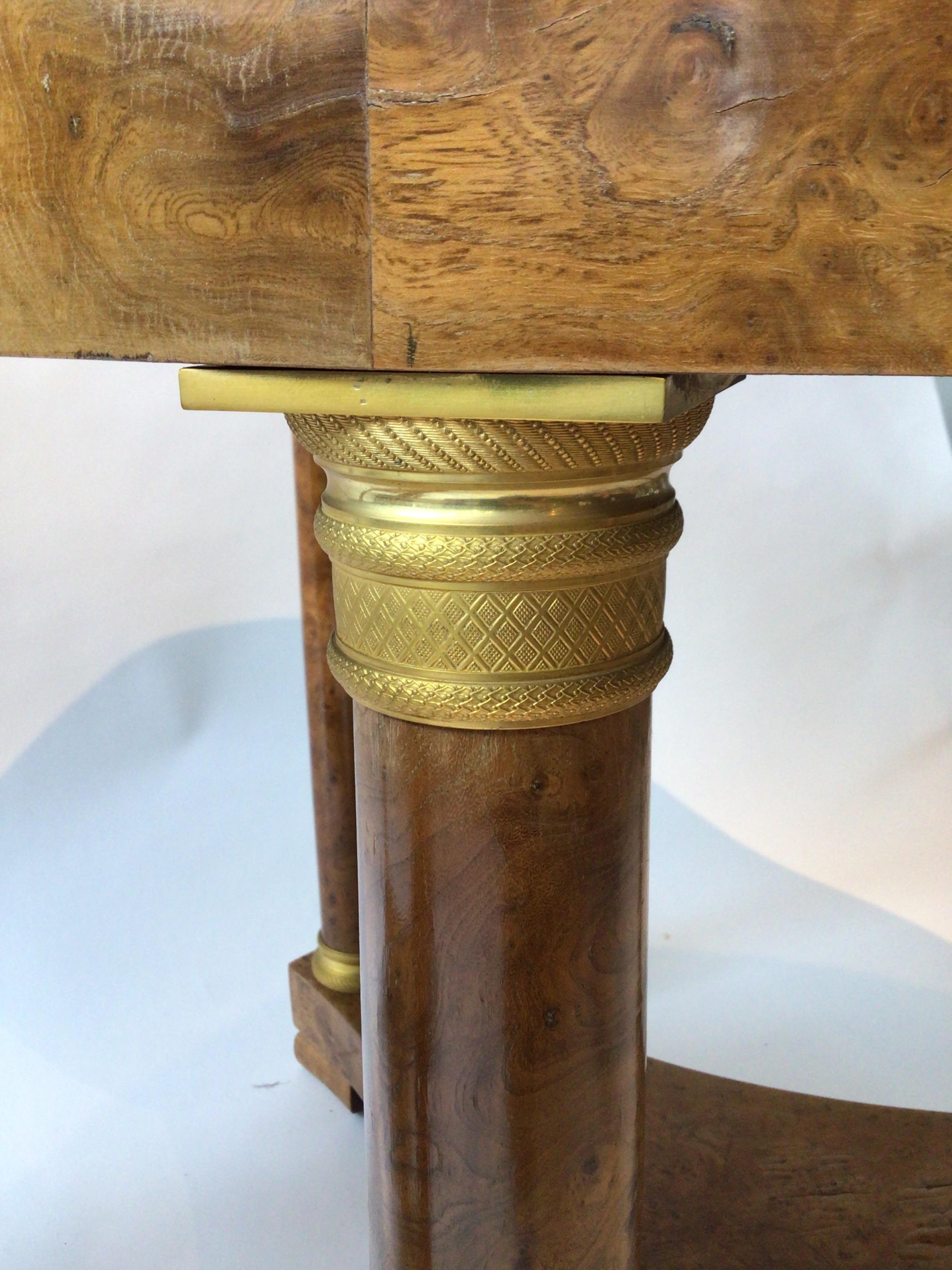 Pair of 1870s French Empire Burl Wood Round Side Tables with Marble Tops 4